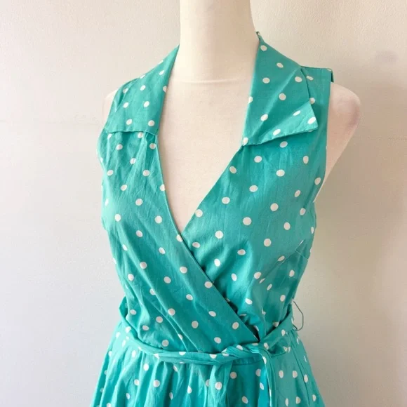 Vintage Women Y2K Belted Polka Dot Dress Medium Retro Rockabilly Preppy Femme - Picture 2 of 8